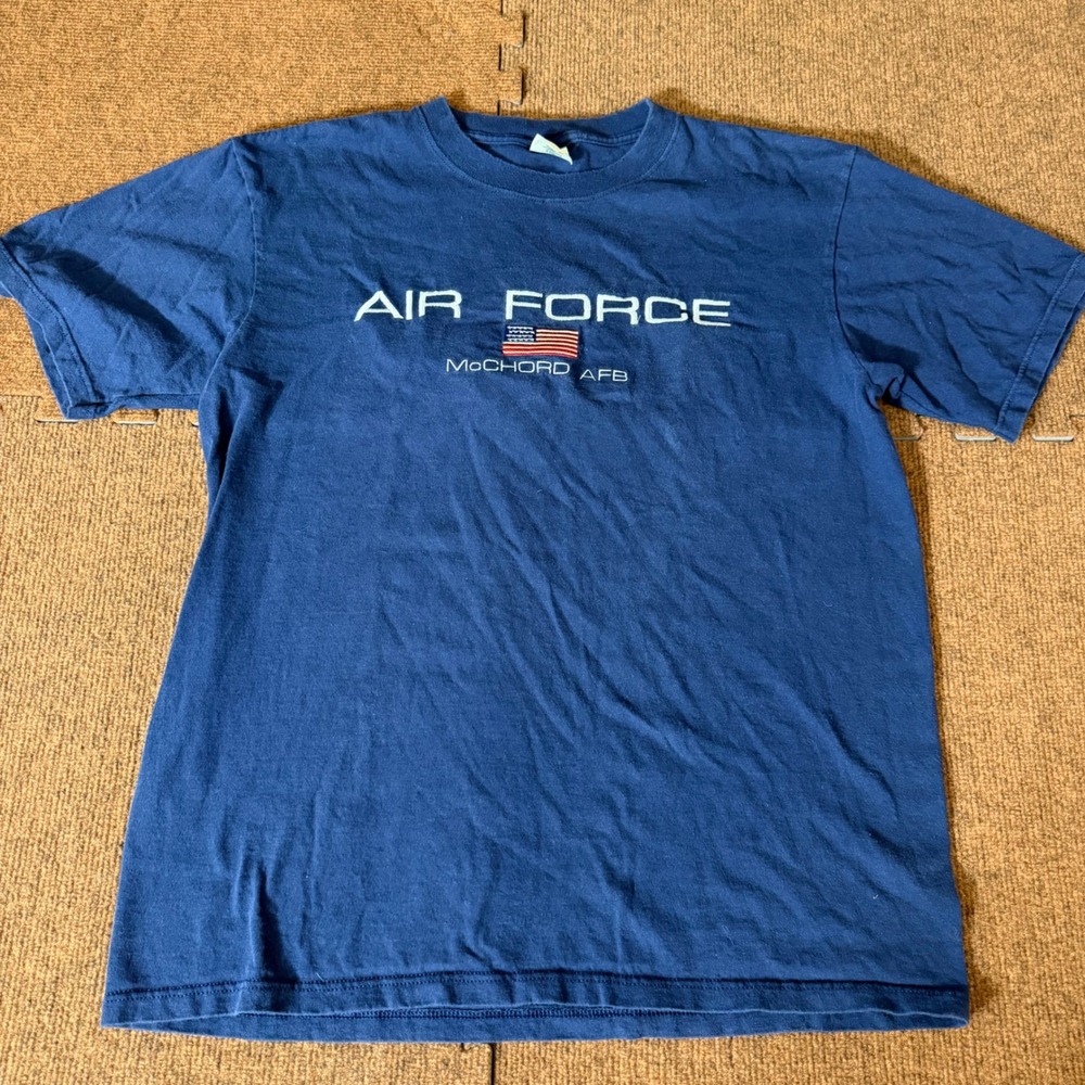 Soffe Mens Air Force McChord AFB T-Shirt Navy Blue Embroidered USA Made Large A-